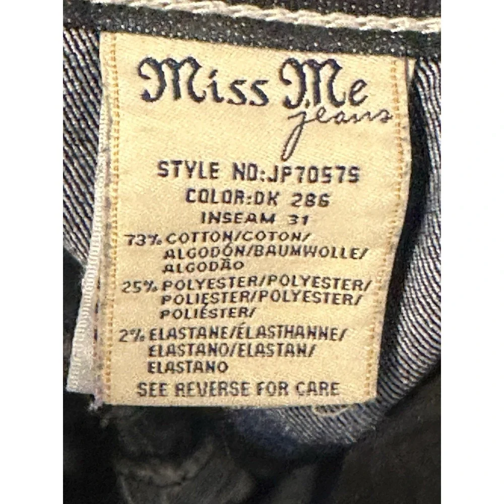 MISS ME Signature Sequin Cross Low Rise Rhinestone Flap Skinny Jeans‎ SZ 30